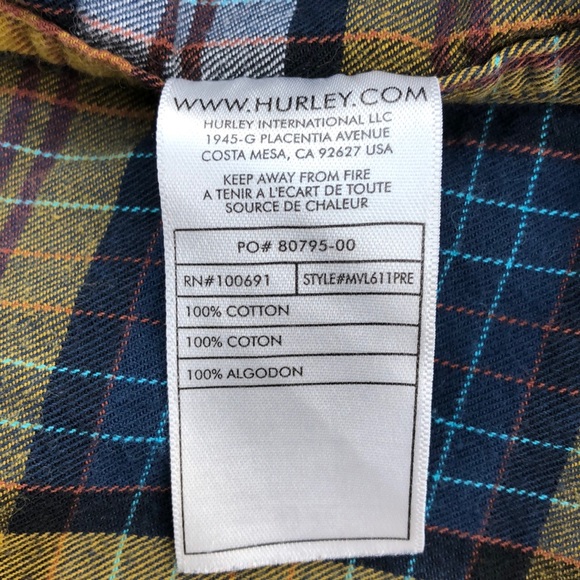 Hurley Yellow & Blue Plaid Button Down Shirt - Picture 6 of 7